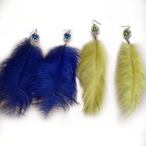 Royal blue and Yellow feathers Earrings